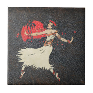Azulejo De Cerâmica Menina havaiana retro do dançarino de Hula do