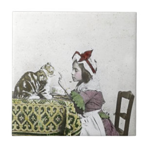 Azulejo De Cerâmica Menina má do vintage do tea party do Victorian do
