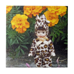 Azulejo De Cerâmica Menina pequena do leopardo