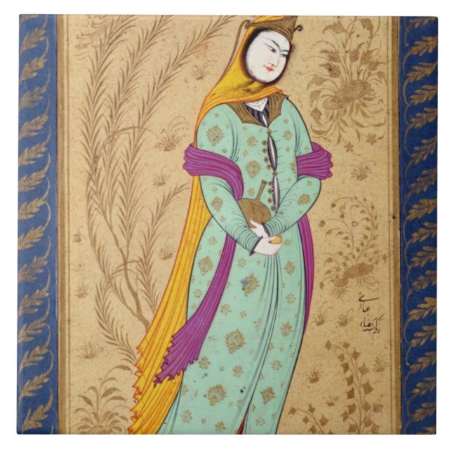 Azulejo De Cerâmica Menina que guardara uma embarcação do vinho e uma (Frente)