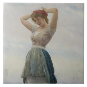 Azulejo De Cerâmica Menina Relaxando na Praia