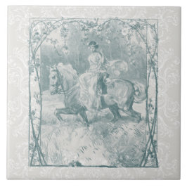 Azulejo De Cerâmica Menina Romântica de Cavalgada Grandmillennial Turq
