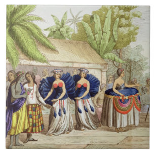 Azulejo De Cerâmica Meninas de dança polinésias, gravadas por A.