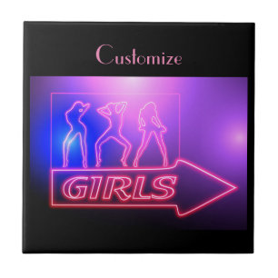 Azulejo De Cerâmica Meninas Neon Rosa Assinam Thunder_Cove