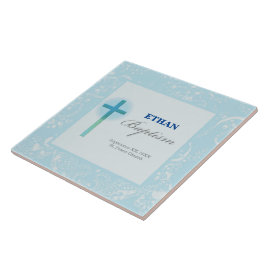 Azulejo De Cerâmica Menino de Renda Azul Batismo