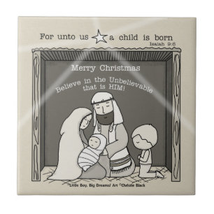 Azulejo De Cerâmica Menino junto ao presépio - Feliz Natal