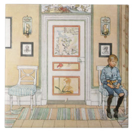 Azulejo De Cerâmica Menino sentado no canto (por Carl Larsson)