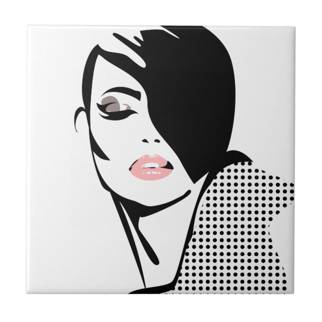 Azulejo De Cerâmica Menor e branca, retrato moderno minimalista da mul (Frente)