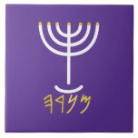 Azulejo De Cerâmica Menorah White Purple<br><div class="desc">Azulejo roxo branco Menorah. Personalize adicionando seu próprio nome. Para fazer deste seu próprio design 'Clique para personalizar mais' ... ou 'Transferir este design' para impressão o mesmo design em um produto diferente. De onde vem o Menorah? Ela vem da Bíblia, no livro de Êxodo, no capítulo 25 verso 31,...</div>