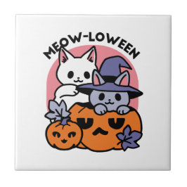 Azulejo De Cerâmica Meow-Loween - Design de Gato de Halloween
