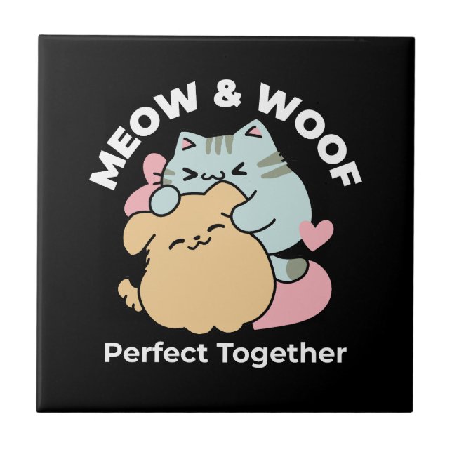 Azulejo De Cerâmica Meow & Woof Perfect Toga - Gato e Cachorro Bonitos (Frente)