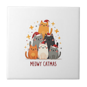 Azulejo De Cerâmica Meowy Catmas Gato Natal Árvore de Natal (1)