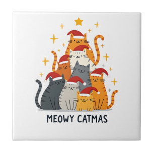 Azulejo De Cerâmica Meowy Catmas Gato Natal Árvore de Natal (4)