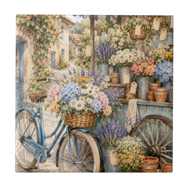 Azulejo De Cerâmica Mercado de Flores Bloomcore Bicicleta (Frente)