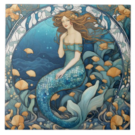 Azulejo De Cerâmica Mermaid Art Nouveau Aqua Blue Turquoise Art Deco