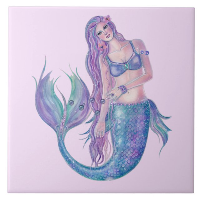 Azulejo De Cerâmica Mermaid Crystal art por Renee Lavoie (Frente)