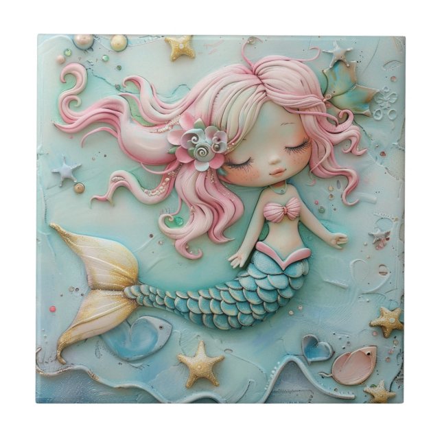 Azulejo De Cerâmica Mermaid Girl Ocean (Frente)