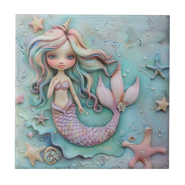 Azulejo De Cerâmica Mermaid Girl Ocean (Frente)
