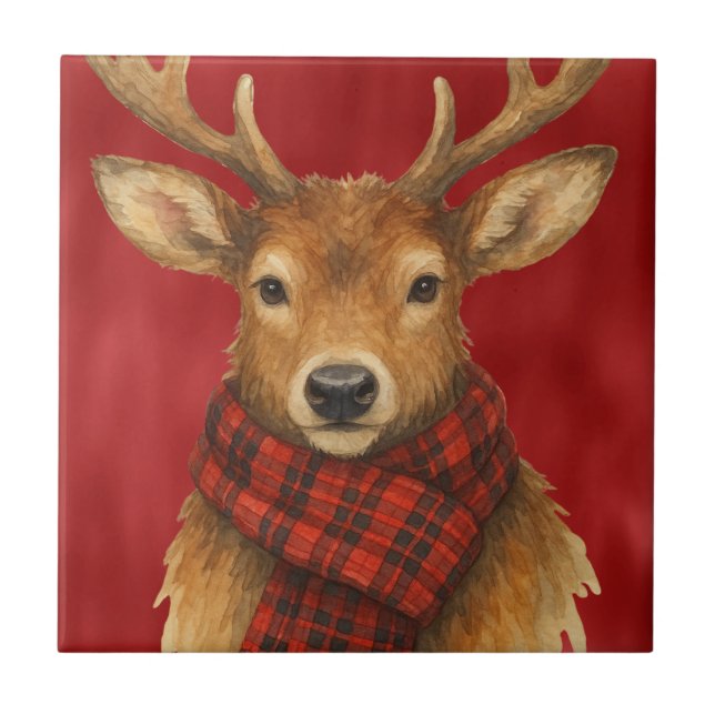 Azulejo De Cerâmica Merry Christmas Reindeer (Frente)