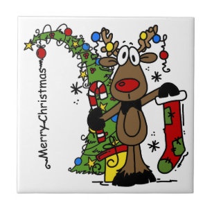 Azulejo De Cerâmica Merry Christmas Reindeer