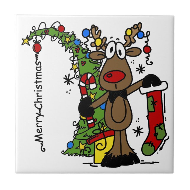 Azulejo De Cerâmica Merry Christmas Reindeer (Frente)