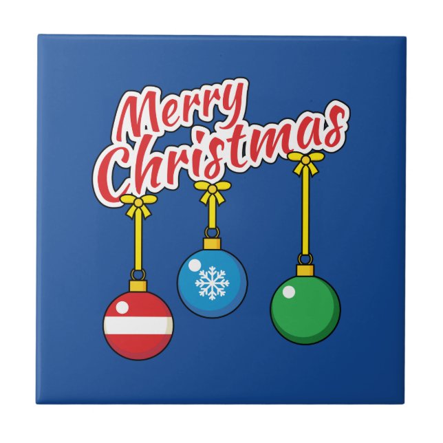 Azulejo De Cerâmica Merry Christmas with Hanging Balls (Frente)