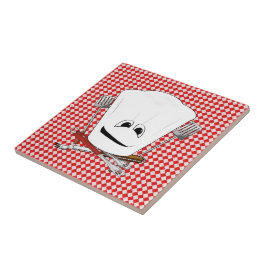 Azulejo De Cerâmica Mesa de picnic com o Chapéu do Chef com ferramenta