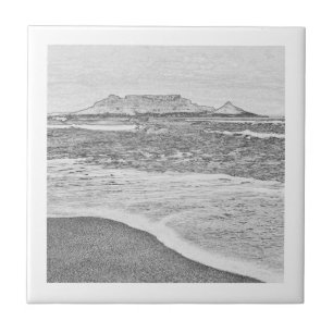 Azulejo De Cerâmica Mesa do Cabo Mountain Beach Ocean Sketch