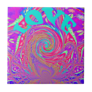 Azulejo De Cerâmica Mesmerização do Whirlpool Com Amor à arte ciana do
