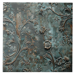 Azulejo De Cerâmica Metal Antigo Floral Enferrujado