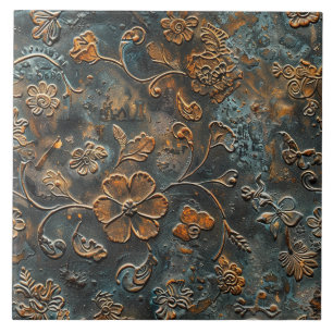 Azulejo De Cerâmica Metal Antigo Floral Enferrujado