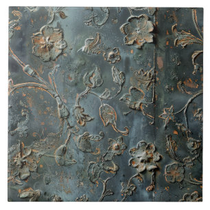 Azulejo De Cerâmica Metal Antigo Floral Enferrujado