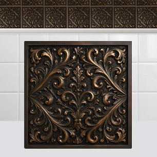 Azulejo De Cerâmica Metal Oxidado Fundido em Bronze Folhagem Renascenç