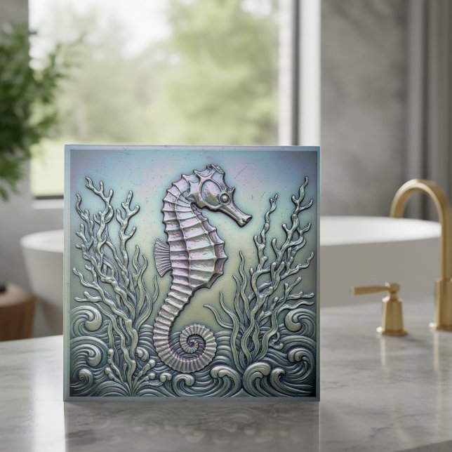 Azulejo De Cerâmica Metallic Iridescent Seahorse ID1223 (Criador carregado)