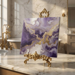 Azulejo De Cerâmica Metallic Liquid Art Purple & Gold Marble Agate
