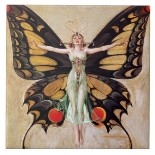 Azulejo De Cerâmica Metamorfose da Flapper para a Borboleta 1922