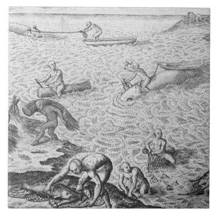 Azulejo De Cerâmica Método indiano americano da baleação, de uma co