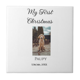 Azulejo De Cerâmica Meu primeiro Natal adicionou o nome de um cão foto