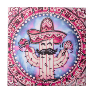 Azulejo De Cerâmica Mexicano Fiesta Cinco de Mayo Sombrero Azul Rosa