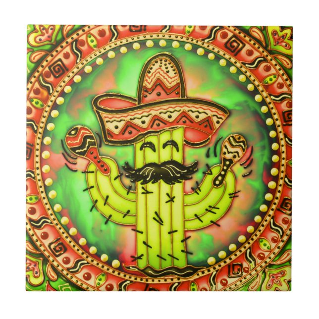 Azulejo De Cerâmica Mexicano Fiesta Cinco de Mayo Sombrero Hat Green (Frente)