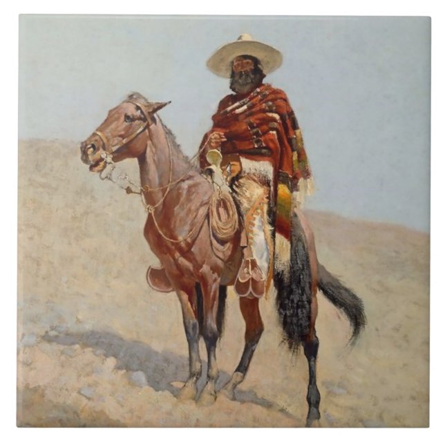Azulejo De Cerâmica "Mexicano Vaquero Horseman", por Frederick Remingt (Frente)