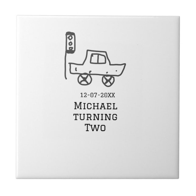 Azulejo De Cerâmica Michael turning two birthday toy car traffic light (Frente)