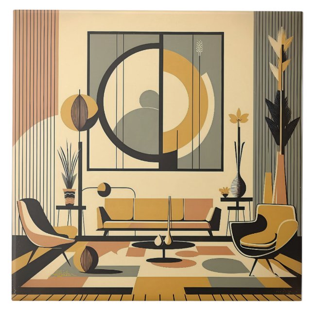 Azulejo De Cerâmica Mid Century Interior Design Autumn Hues Livingroom (Frente)