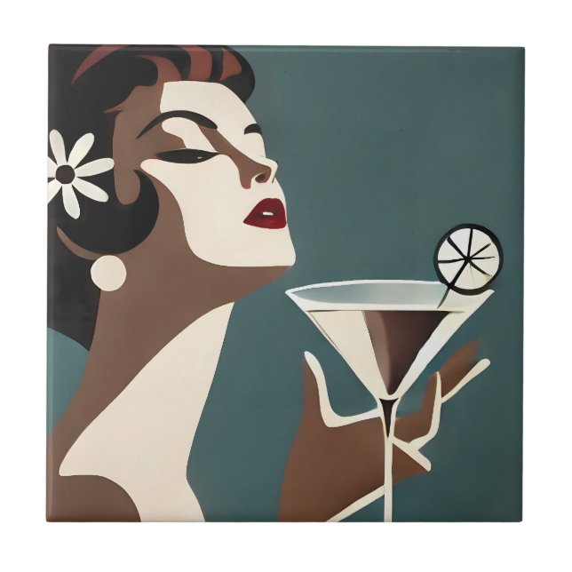 Azulejo De Cerâmica Mid Century Modern Art The Martini DIva (Frente)