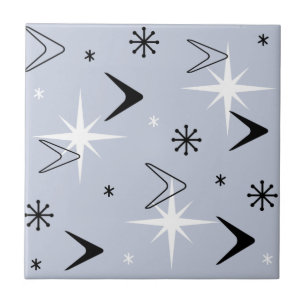 Azulejo De Cerâmica Mid Century Modern Boomerangs Silver Blue