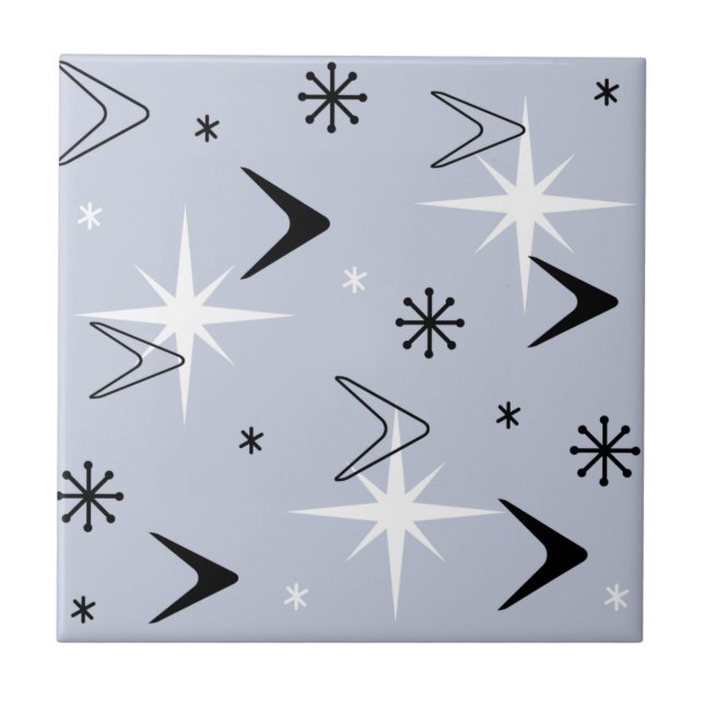 Azulejo De Cerâmica Mid Century Modern Boomerangs Silver Blue (Frente)