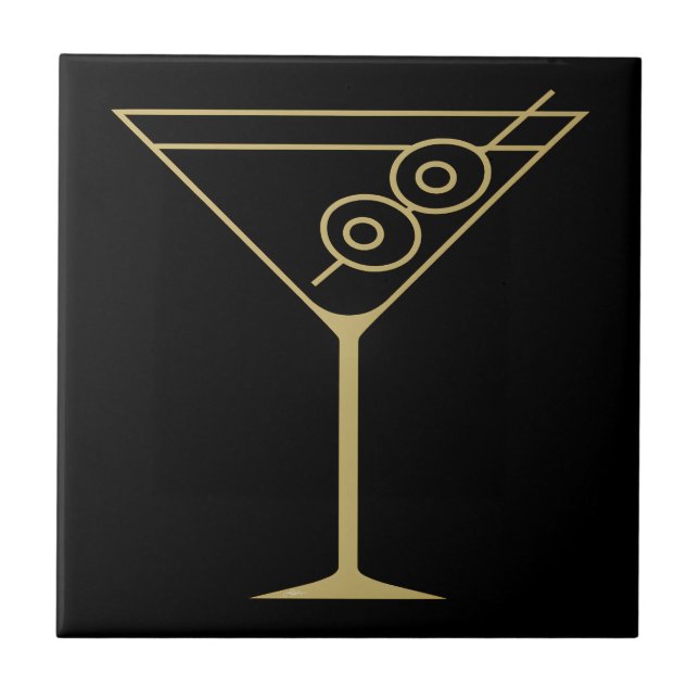 Azulejo De Cerâmica Mid Century Modern Gold 2 Olive Martini (Frente)