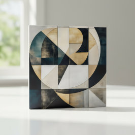 Azulejo De Cerâmica Mid-Century Modern Neutral Gold Circle Geometric