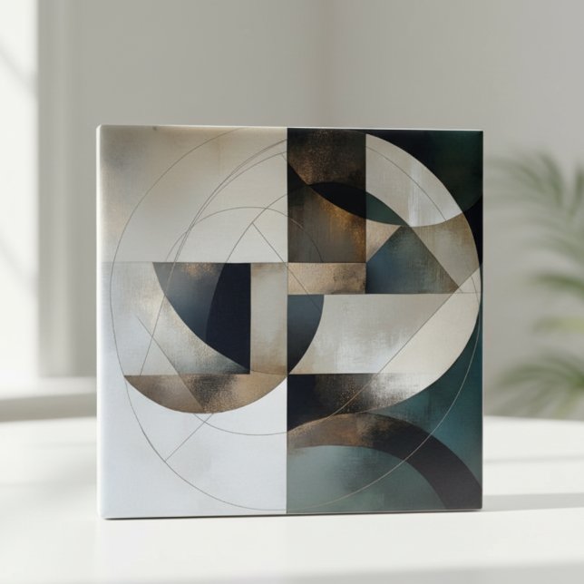 Azulejo De Cerâmica Mid-Century Modern Neutral Gold Geometric Abstract (Criador carregado)