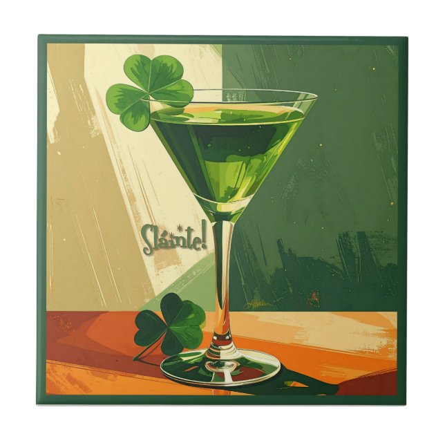 Azulejo De Cerâmica Mid Century Modern Shamrock Martini Sláinte!  (Frente)